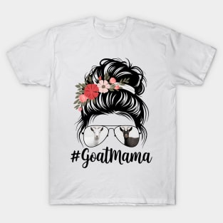 goat mama Messy Bun goat mom messy bun hair glasses T-Shirt